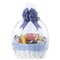 Vintiquewise White Round Willow Gift Basket with Gingham Liner and Handle